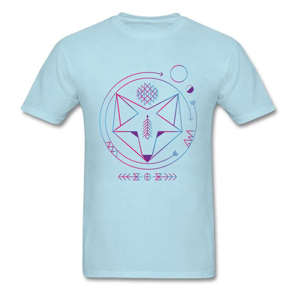 Funny 100% Cotton Tops & Tees for Men Personalized Tshirts Cool Discount Round Collar Tee Shirt Short Sleeve Top Quality Geometric colored spiritual native fox art universe light