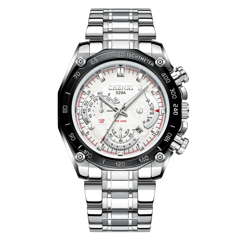 Chenxi мужские часы лучший бренд класса люкс мужские спортивные часы из нержавеющей стали Кварцевые часы Модные Военные мужские часы heren horloge - Цвет: 029Awhite