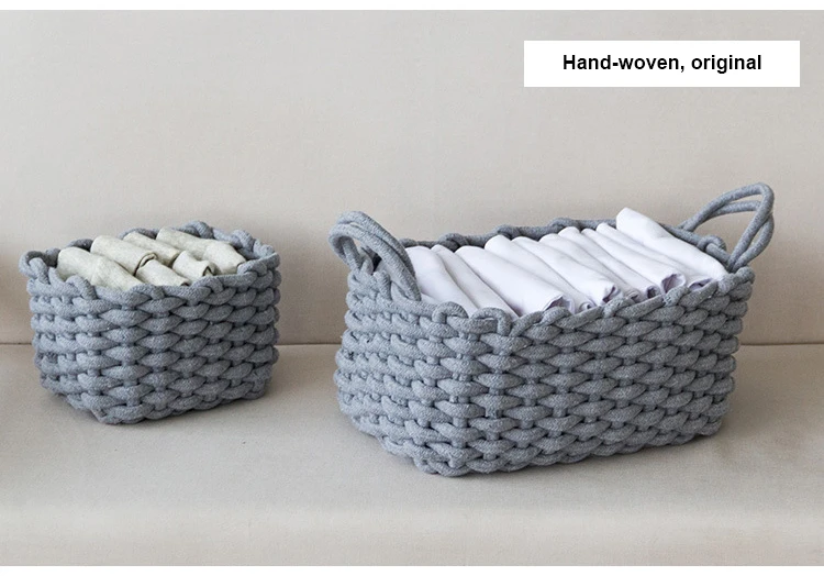 Скандинавские ручные тканые корзины, для хранения, высокое качество, толстая хлопковая веревка, практичный косметический Органайзер для домашнего рабочего стола