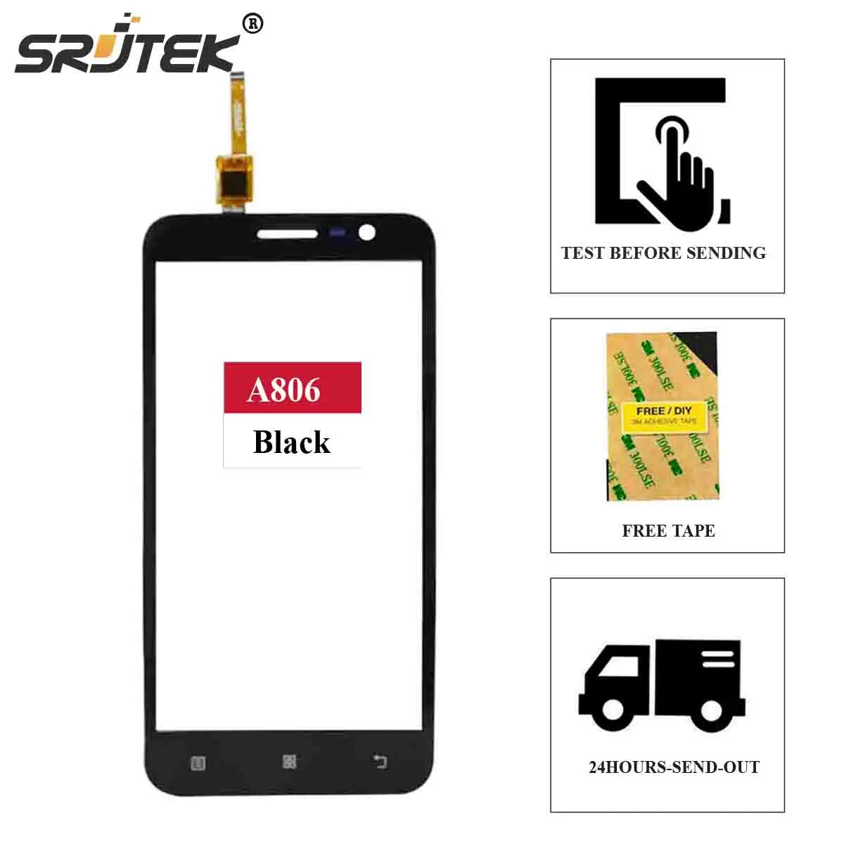 Srjtek screen For Lenovo A806 A806T Touch Digitizer Sensor Outer Glass Front Lens Replacement Parts 5.0 inch + Free Adhesive | Мобильные