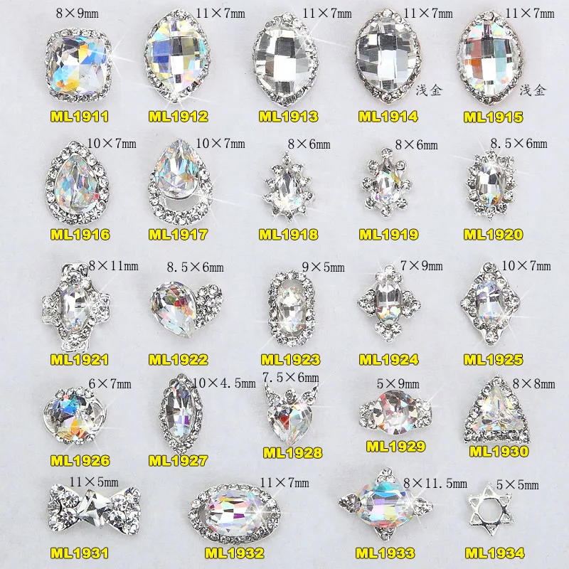 

100PCS/Lot 2016 NEW Design Real K9 Crystal Stone Charming 3D Nail Art Designs Nail Art Alloy Rhinestones DIY Decoration