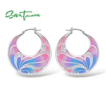 

SANTUZZA Silver Earrings For Women 925 Sterling Silver Flower Earrings Silver 925 White Cubic Zirconia Fashion Jewelry Enamel