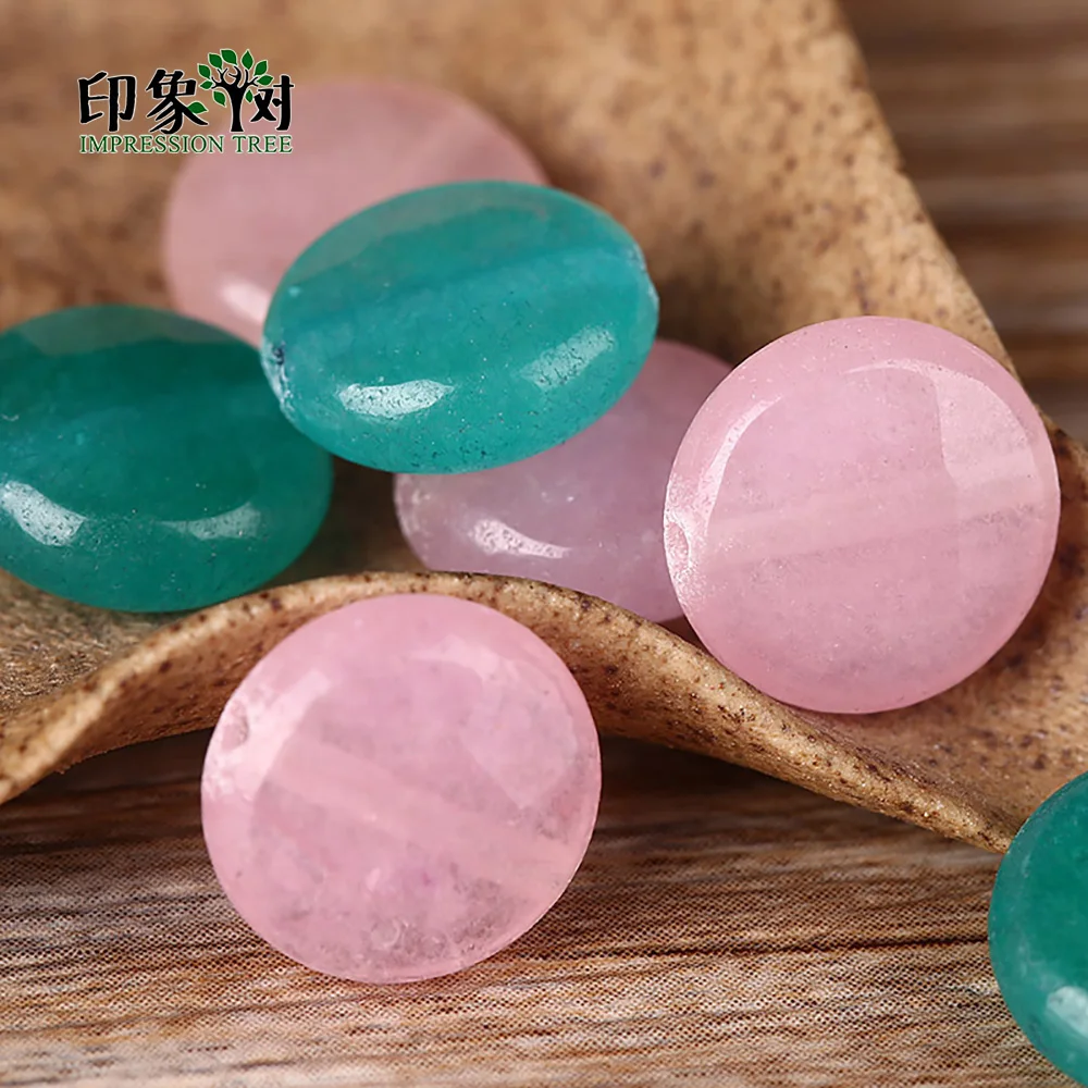 

10pcs Natural Round Flat Jad e Bead Pink Light Green Color 5x12mm Hole Though Side Necklace Making DIY Jewelry Making 1826
