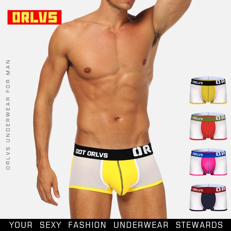 

ORLVS Sexy Men Underwear Male Boxers Breathable Cotton Quick Dry Cueca Tanga Male Panties Mesh Comfortable Underpants OR148
