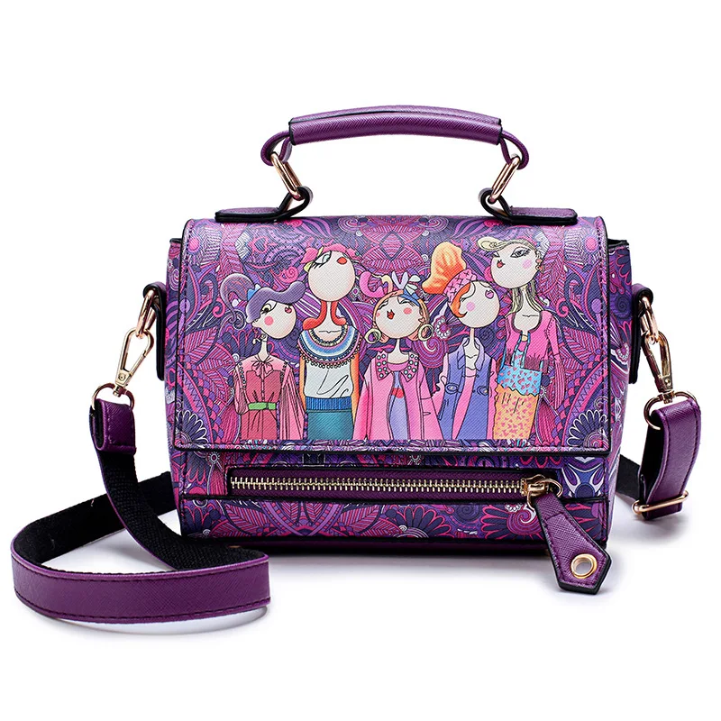 

2019 Women Leather Tote bags Messenger Shoulder Bag Designer Forest Cartoon Image Printing Handbag For Girls Crossbody Bag