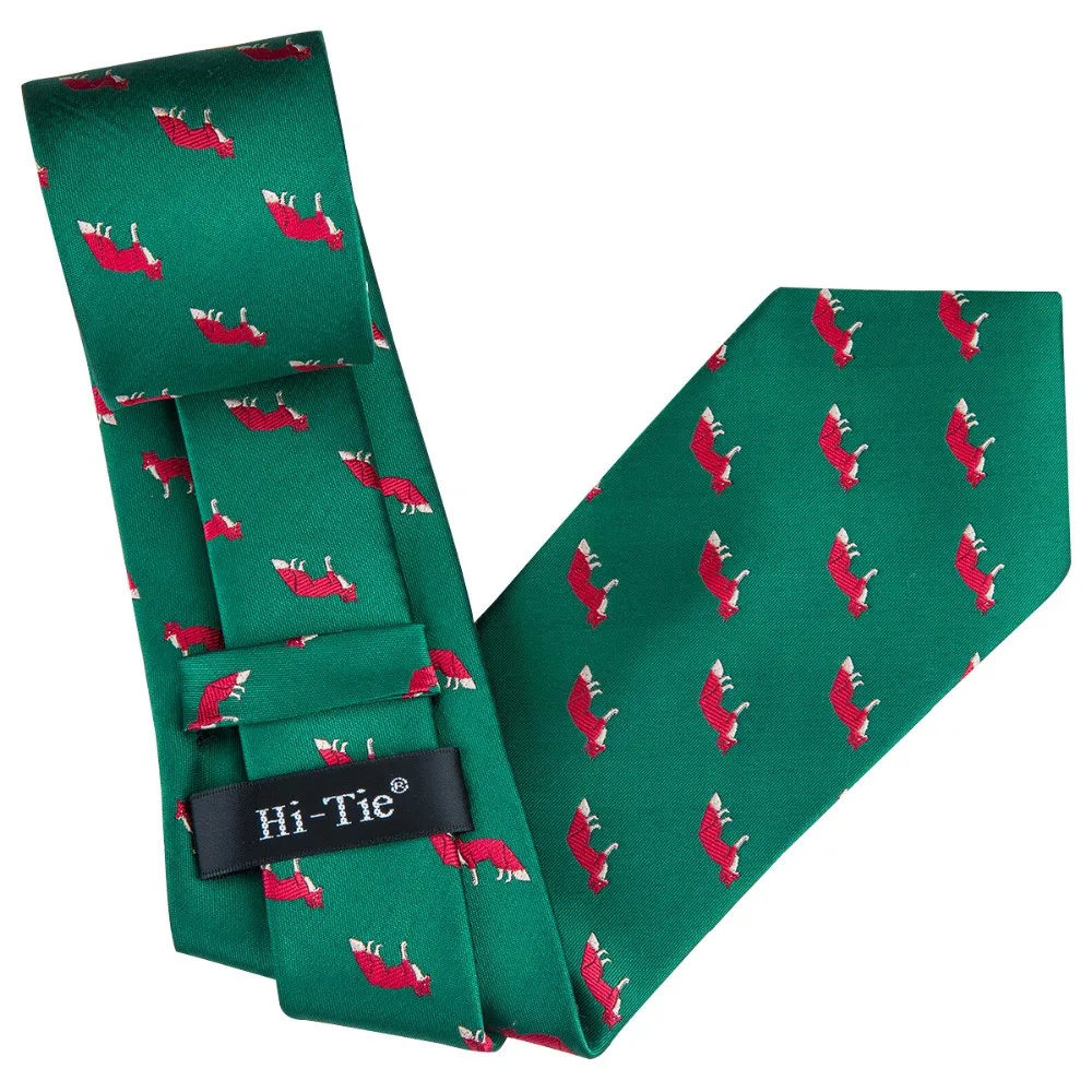 SN-3037, Hi-Tie, модный, Лисий галстук, зеленый, новинка, мужские вечерние, свадебные галстуки, набор с платком, запонки, набор, животные, мужские галстуки