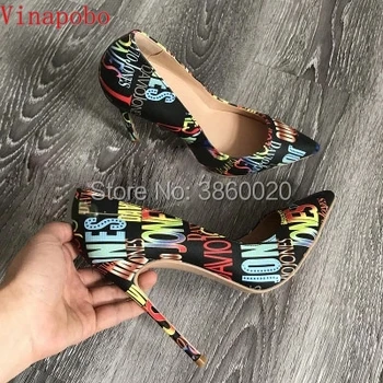 

Vinapobo Woman Bridal Stiletto Heel Shoes black Graffiti High Heels Wedding Shoes Women's Pointed Toe Pumps Party Dress shoes