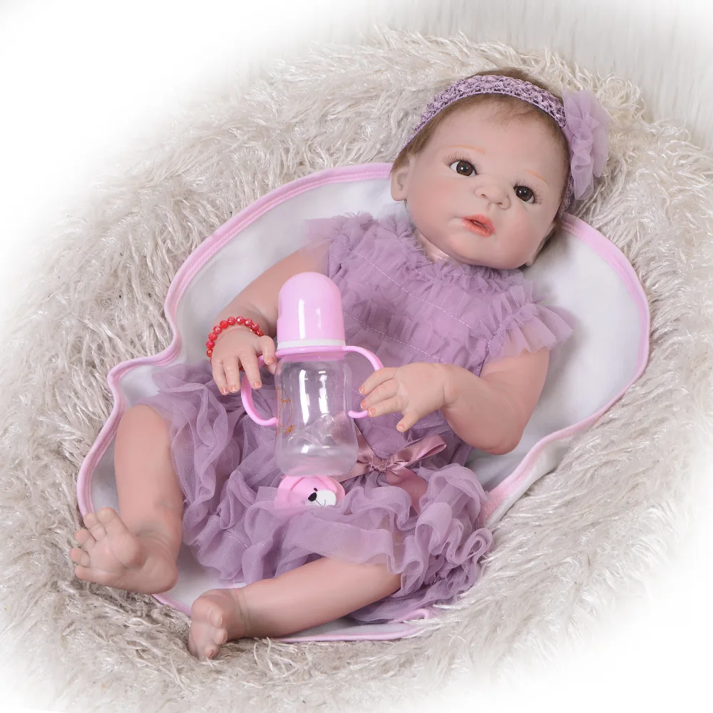 

57CM Lovely Full Body Silicone Reborn Bebe white skin reborn lifelike real touch 22" Doll Clothes Best Gift For Children doll