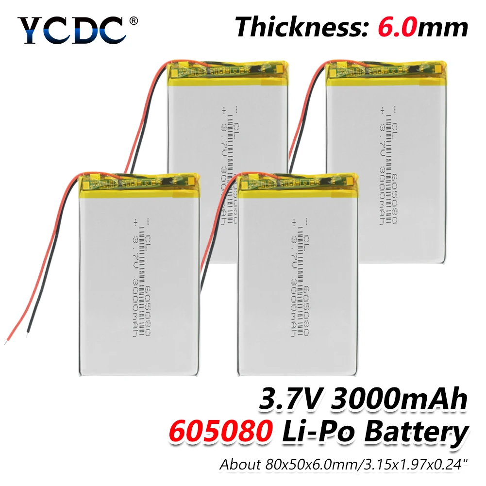 1/2/4 шт. 605080 3,7 V 3000mAh литий-полимерный Батарея электронная книга Переговорные светодиодный светильник радио батареи Встроенная умная зарядка модуль безопасная зарядка