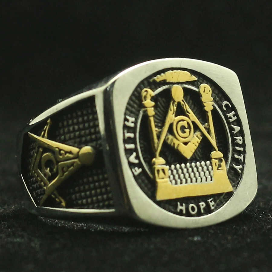 

316L Stainless Steel Cool Silver Golden Hope Freemasons Ring Newest