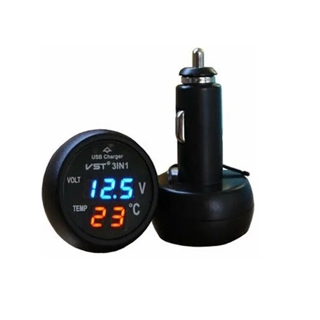 3in1 12V Auto Electronics Thermometer Digital Multi USB Charger Voltage