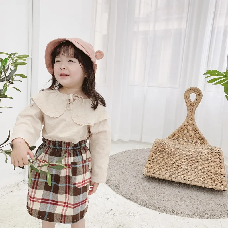 

New Kids'Dresses for Summer 2019 Girls Korean Chequered Half Skirt falda con tirantes baby girl skirt cildren plaid Knee-Length