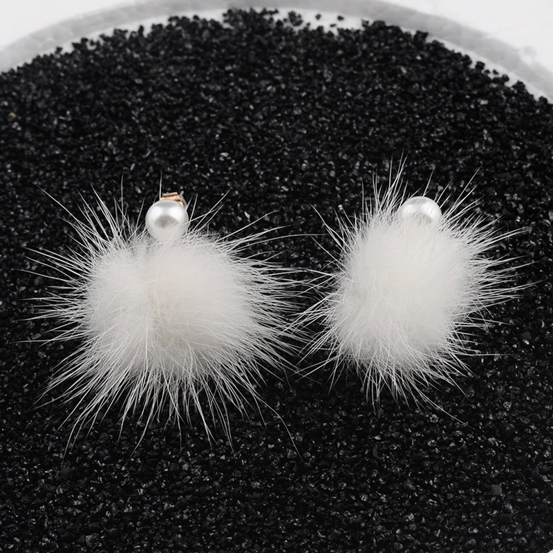 1pair cute simulated pearl fur ball drop earrings for women brincos jewelry piercing circle earing Korean bohemia chic charms