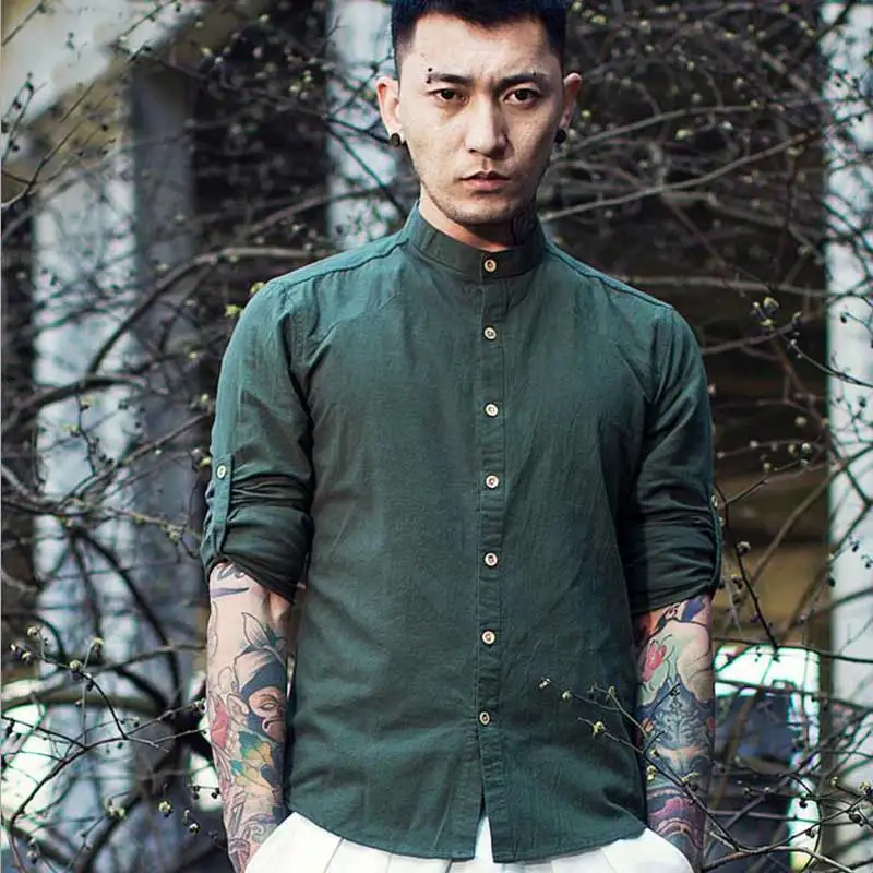 men's chinoiserie linen slim shirt