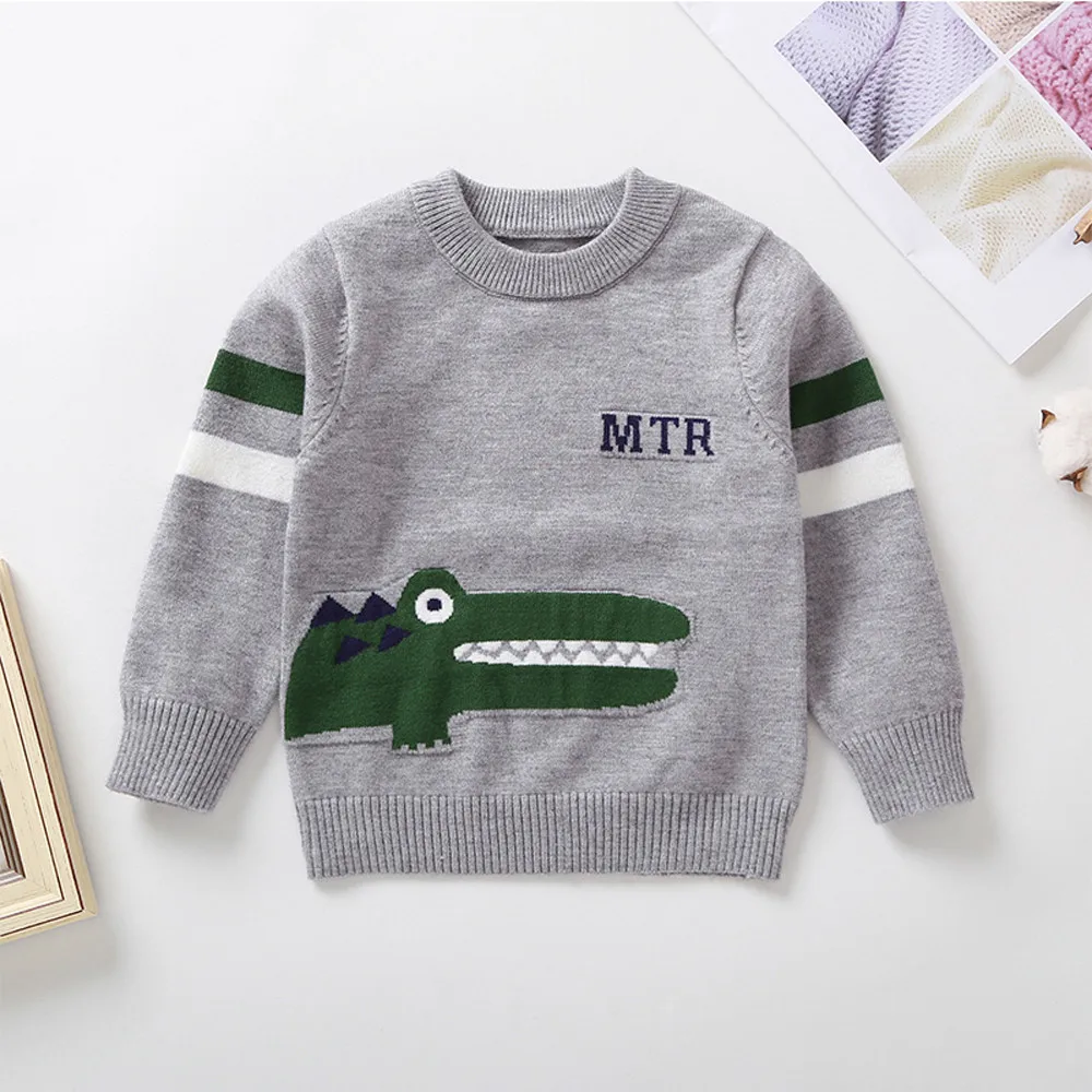 

MUQGEW Winter Toddler Infant Baby Boys Girls Clothes Cartoon Crocodile Long Sleeves Sweater shirt Top Overalls Children's Winter