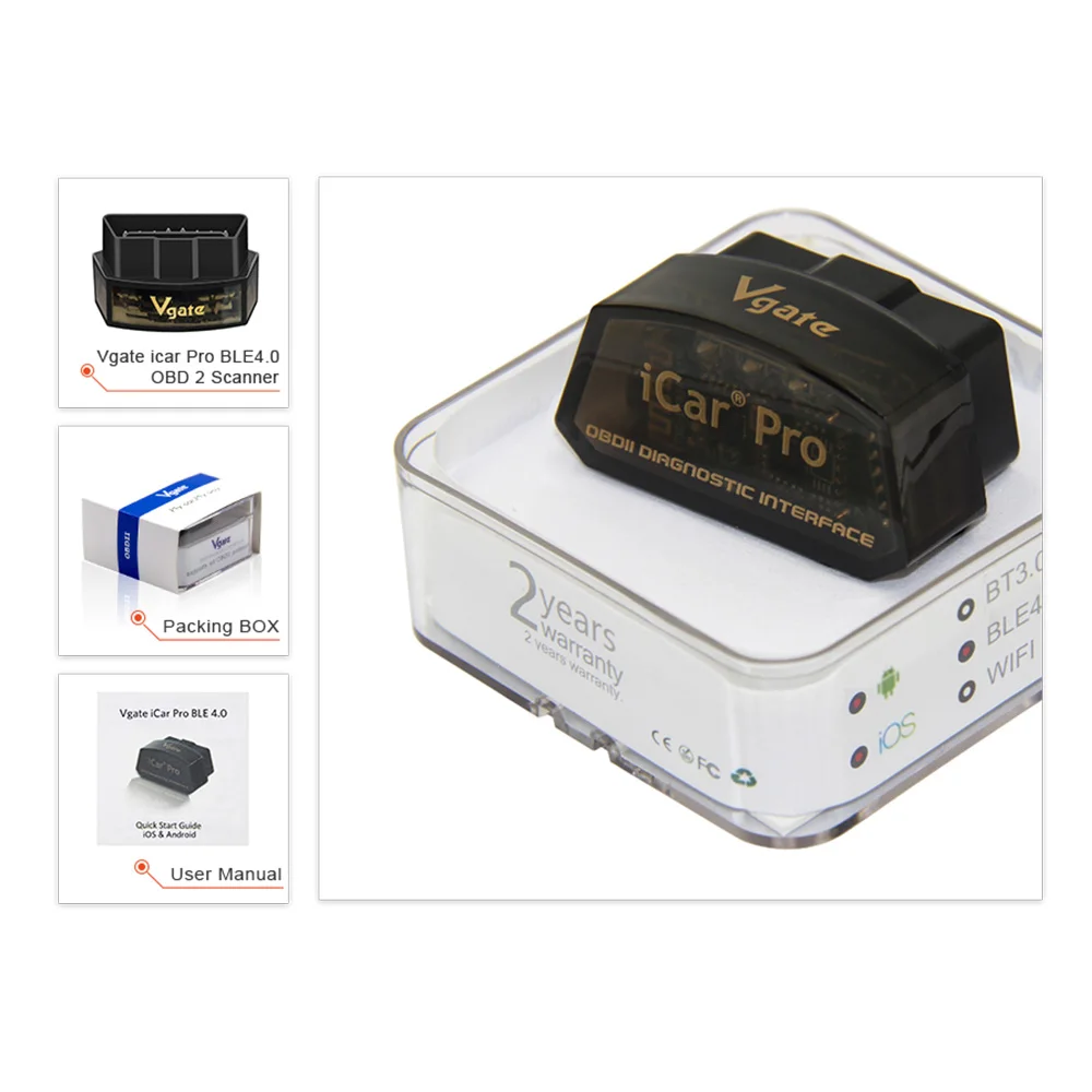 5 шт./лот) Vgate icar Pro elm 327 bluetooth obd2 сканер скан pro автомобильный диагностический инструмент OBDII считыватель кодов ELM327 v2.1 сканирующий инструмент