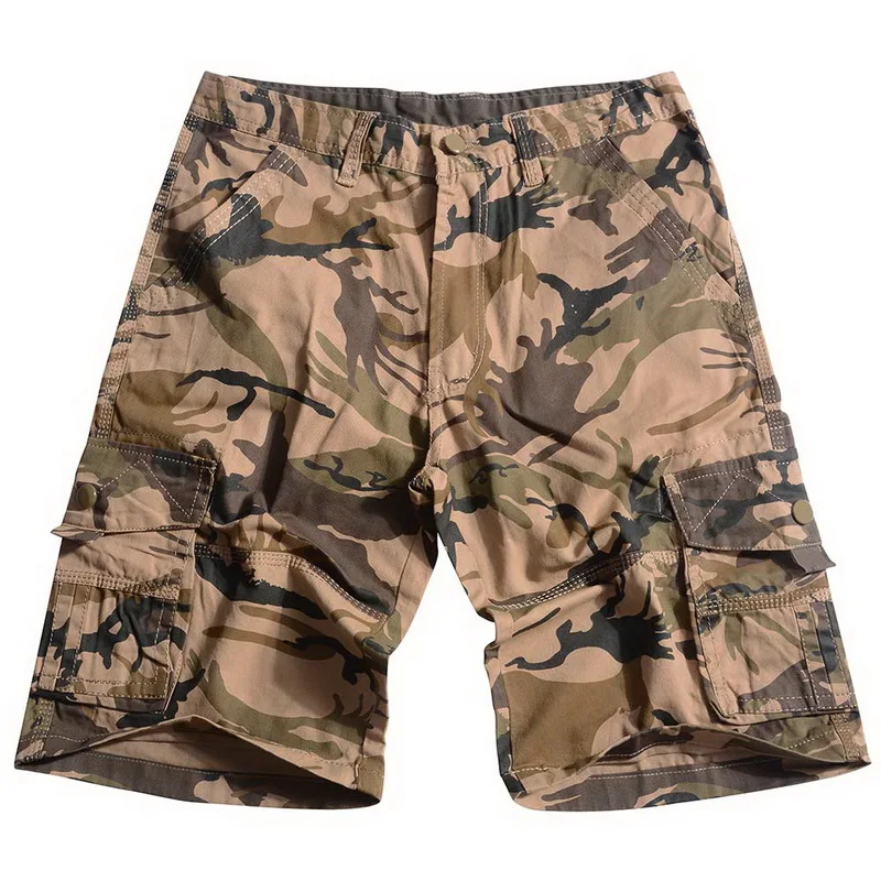 Khaki VERTVIE мужские камуфляжные шорты с камуфляжным принтом, мужские повседневные мужские шорты Карго, военные мешковатые хлопковые шорты с карманами - Цвет: Khaki