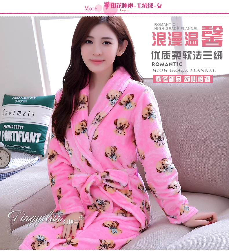 Lady Coral Fleece Bathrobes Women's Winter Flannel Pajamas Adult Men's Winter Warm Sleep Robe Coral Fleece Couples Homwear D2090