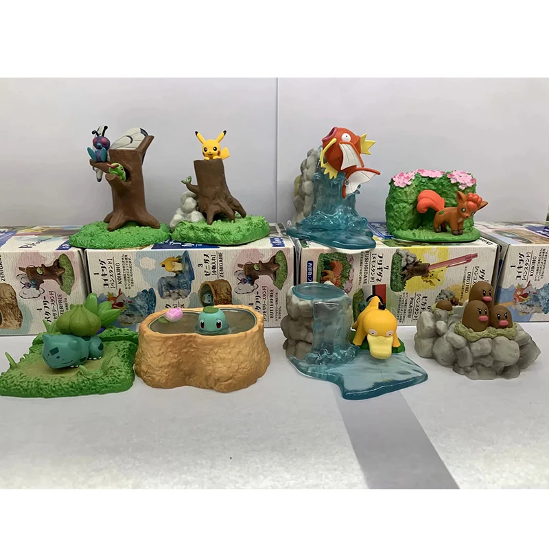 

8pcs/set Anime Bulbasaur Psyduck Pika pokemones Action & Toys Figure Tree Stump Cartoon Useful Desktop Figures Model Toys Decor