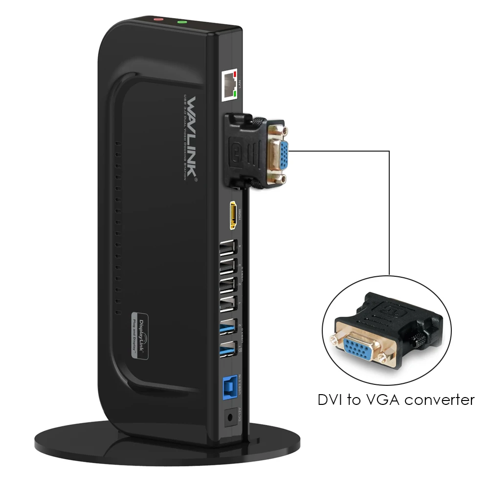 USB3.0 Универсальная док-станция двойной дисплей вертикальная подставка поддержка DVI/HDMI/VGA GIGABIT ETHERNET для ноутбука/ПК/MAC OS WAVLINK