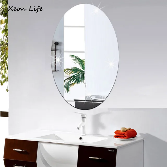 Mirror Wall Sticker Oval Self Adhesive Room Decor Stick On Art Decorin