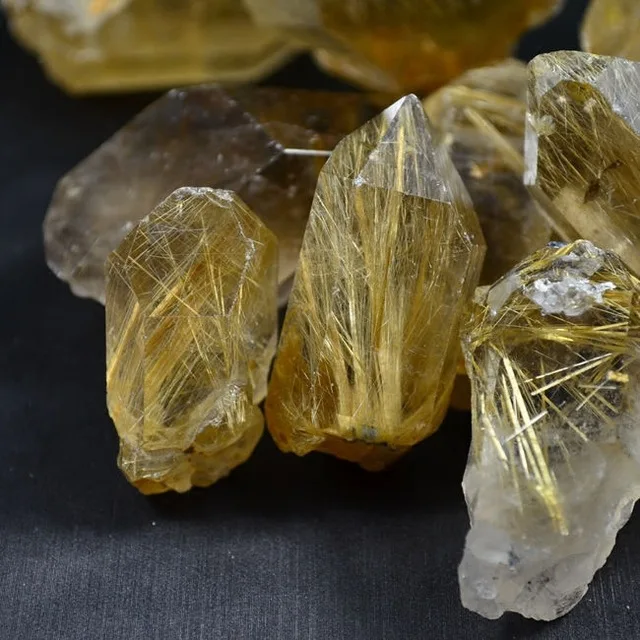 

Natural gold hair crystal titanium crystal ore raw rock specimens