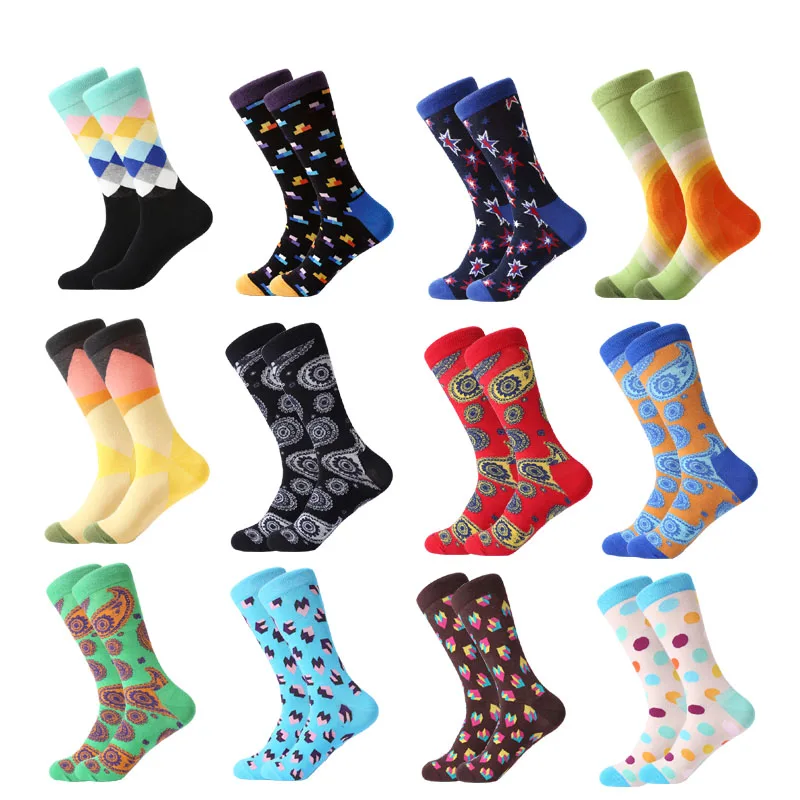 

LETSBUY colorful men socks Harajuku colorful Happy Funny Skull egg avocado Zebra everyday cotton socks for wedding Christmas