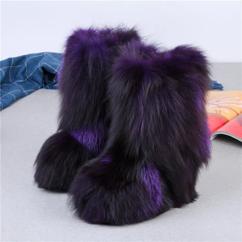 

Micholediys 2018 New Arrival Handmade Winter Fox Fur Blue Snow Boots Eskimo Botas High Height Leather warm Shoes