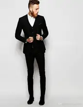Popular Style Two Button Black Groom Tuxedos Groomsmen Men’s Wedding Prom Suits Bridegroom (Jacket+Pants+Vest) K:1120
