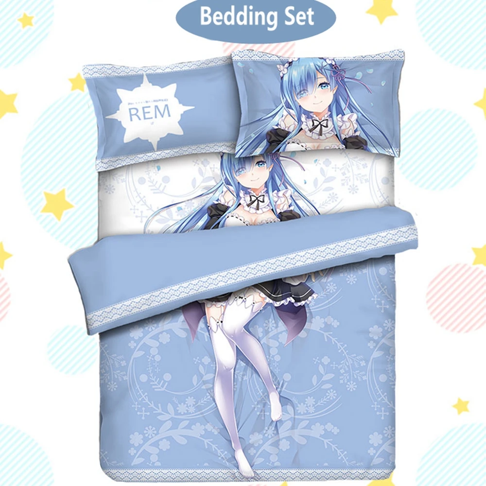 

Anime JK Bedding Sets Re Life in a different world from zero Rem Long Hair Comforter Set Bed Flat Sheet Quilt Cover Pillowcase