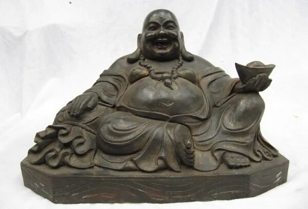 

song voge gem S0897 Chinese Folk temple collection Old Bronze Money Yuan Bao Maitreya Buddha Statue