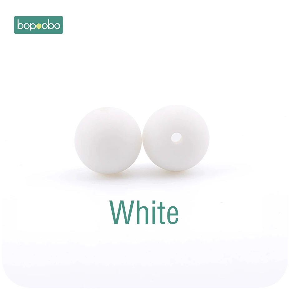 Bopoobo, 15 мм, 10 шт., силиконовые бусины, Пищевая силиконовая продукция для прорезывания зубов, жевательные соска, зажимы для цепи, бусины, Детские Прорезыватели - Цвет: White