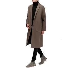 Осеннее длинное пальто для мужчин, новая модная повседневная Толстая овечья шерсть, свободная теплая однобортная ветровка, зимняя куртка для мужчин