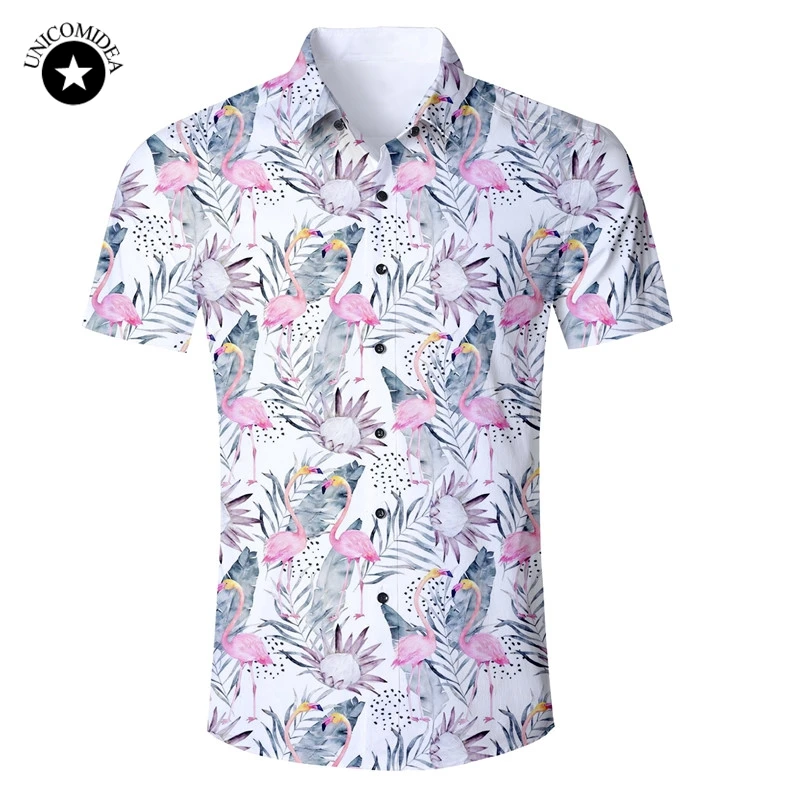 Flamingo Print Floral Hawaiian Shirts ...