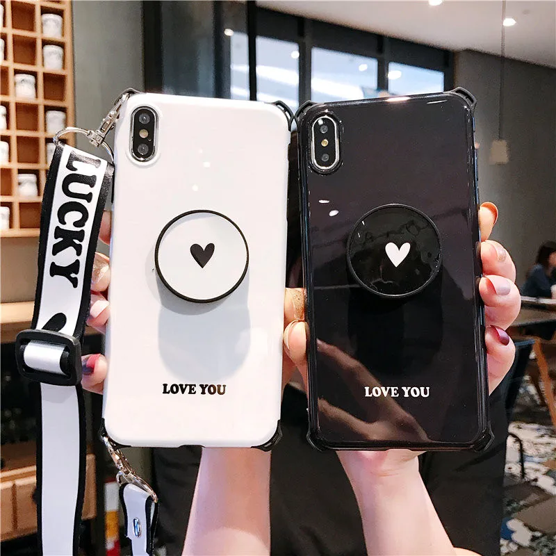 Чехлы для телефонов через плечо для iphone 11 pro X XR Xs max 6s 7 8plus love heart shell складной держатель подставка задняя крышка с длинным ремешком