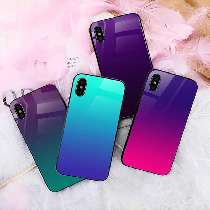 Hisomone Gradient Color Phone Case For iPhone 6 6S 7 8 Plus X Xs Max Xr Glass Silicone Back Case For iPhone 7 6 S Cover Conque