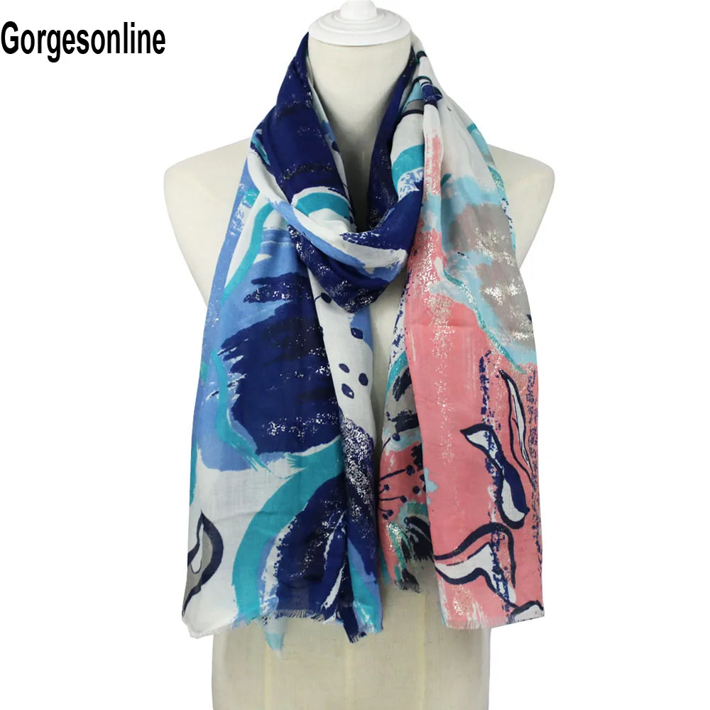 

Big flower Print New Design Ladies Shawl Female golden silver foil print scarf New Arrival2018