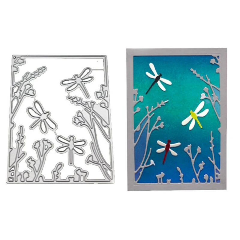 

Metal Cutting Dies Cut Die Dragonfly Plant Square Frame Scrapbooking Album Paper DIY Card Craft Embossing Die Cutter