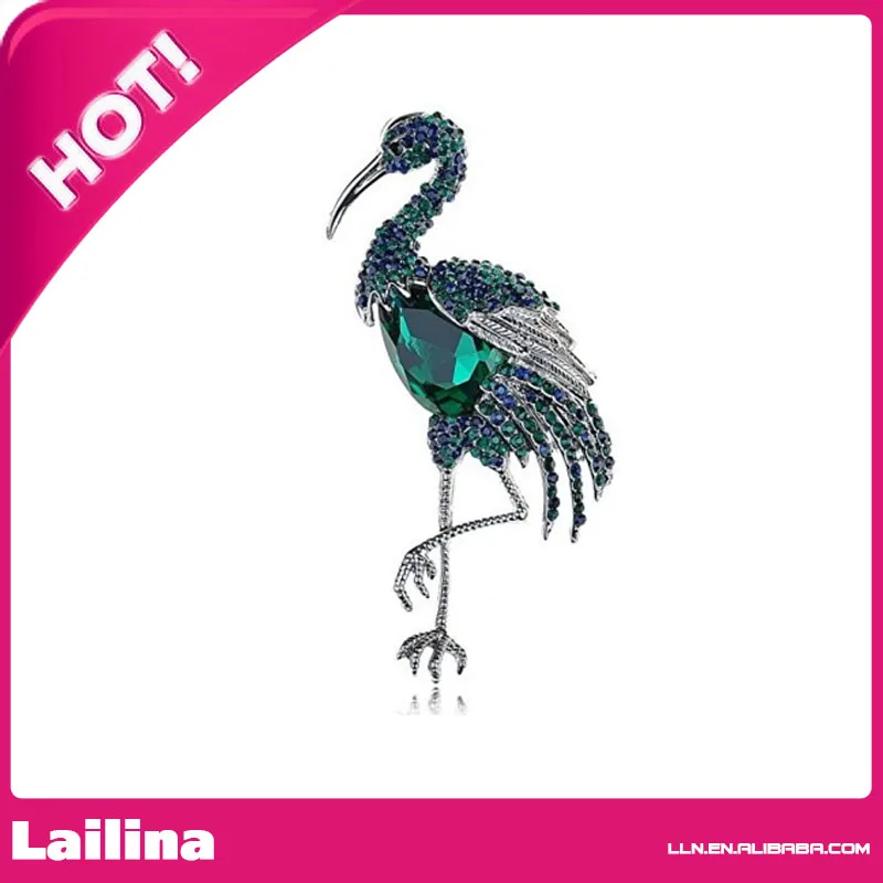 

Green Synthetic Capri Blue Rhinestone Flamingo Zoo Animal Bird Pin Brooch