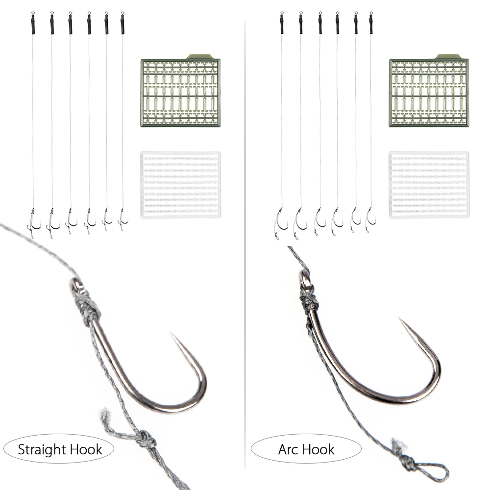 Lixada 6 шт./лот, крючок для ловли карпа, привязанные установки, готовая установка с белыми и зелеными пробками для бойлов, дуговой крючок/прямой крючок