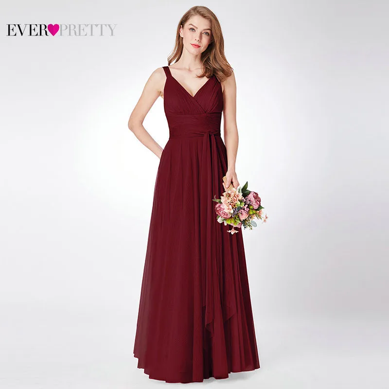 Burgundy Bridesmaid Dresses Wedding Ever Pretty New Summer 7 Styles Sparkle Blush Pink Wedding Guest Gowns Vestido Madrinha - Цвет: EP07303BD Tulle