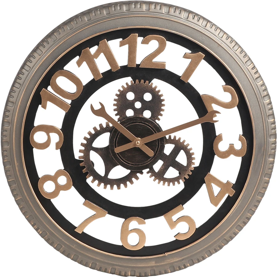 

Silent Retro Metal Gear Wall Clock Mechanical Shabby Chic Vintage Style Oclock Home Decor Wandklok Decorations Living Room Clock