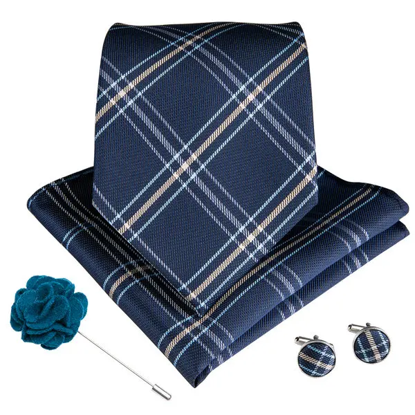 DiBanGu, 15 видов стилей, голубой, бирюзовый, мужской галстук, Hanky, запонки, брошь, набор, Шелковый, мужской галстук, 8 см, широкие галстуки для мужчин, бизнес, формальный, свадебный - Цвет: LDNX0086