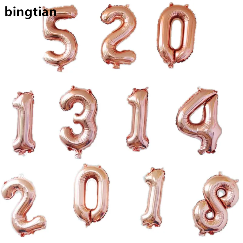 

BINGTIAN 1PCS 16inch Rose gold figures Foil Balloons Kids Party Decoration Happy Birthday Wedding Digital balloon Number