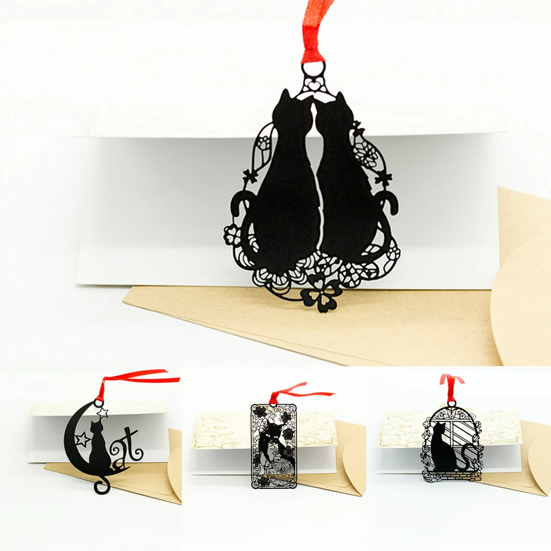 

FangNymph Cute Creative Hollow Bookmarks Black Cat Series Metal Sainless Steel Bookmark Student Stationery Gifts
