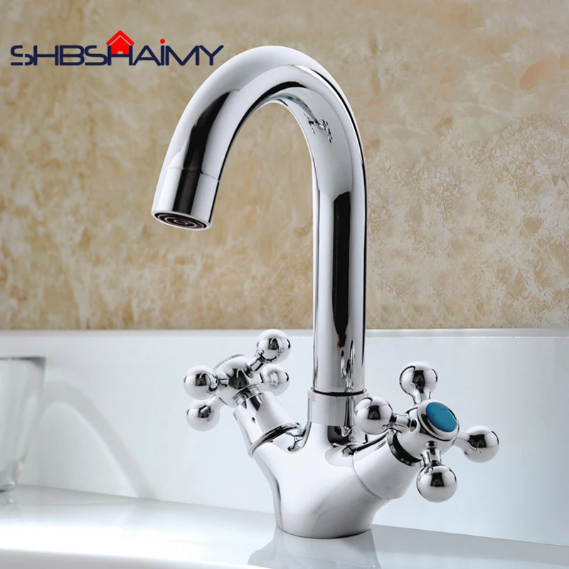 

Silver Bathroom faucet Dual Handle Vessel Sink Mixer Tap Hot and cold separation switch
