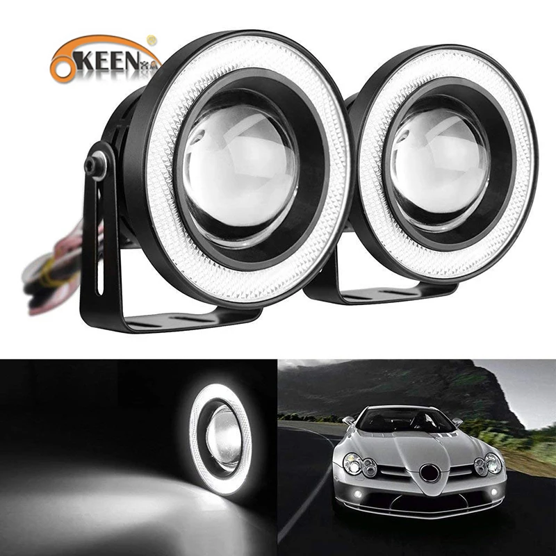 OKEEN 2x White Red Ice Blue 2.5/3/3.5 inch COB Angel Eyes Fog Lights Led Car Headlight Lamp DRL Universal Daytime Running Light OKEEN 2x White Red Ice Blue 2.5/3/3.5 inch COB Angel Eyes Fog Lights Led Car Headlight Lamp DRL Universal Daytime Running Light