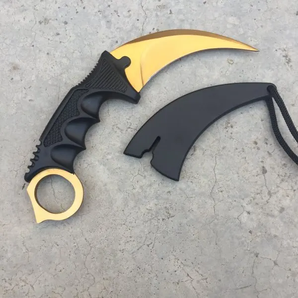 CS GO контр страйк черный нож Karambit шейный нож с оболочкой Тигр выцветание зуб настоящая игра нож с фабрики подарок - Цвет: Цвет: желтый