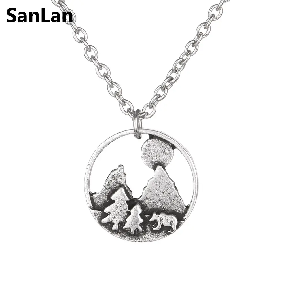 SanLan Forest bear pendant pine tree sun in Mountain hiking necklace gift travel mountain jewelry Nature Outdoor SanLan Forest bear pendant pine tree sun in Mountain hiking necklace gift travel mountain jewelry Nature Outdoor