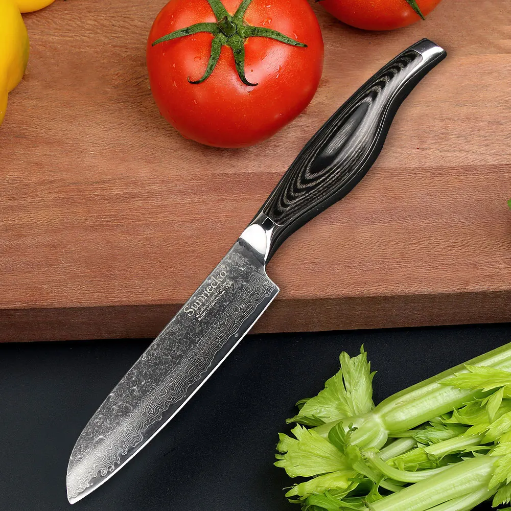 

SUNNECKO Premium 5'' Santoku Knife Damascus Steel Japanese VG10 Sharp Blade kitchen knives Pakka Wood Handle Meat Fruit Cutter